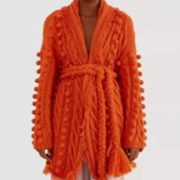FARM Rio Sweaters - Oversize Farm Rio Orange Braided Knit Cardigan